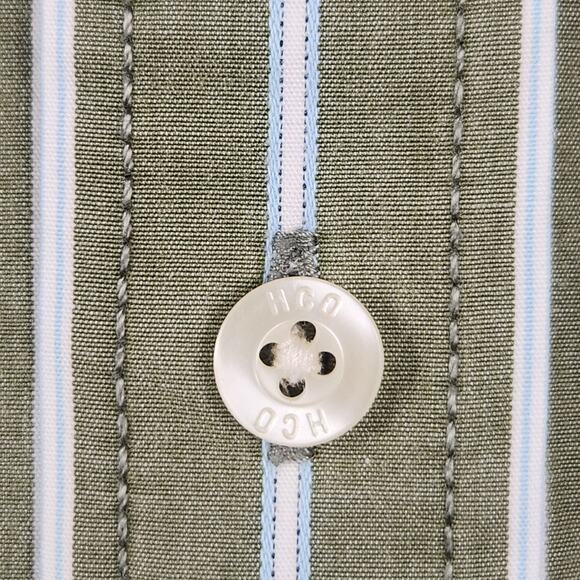 Hollister Men's Cotton Stiped Button Down Shirt SZ XL Green/White EUC - Picture 7 of 16